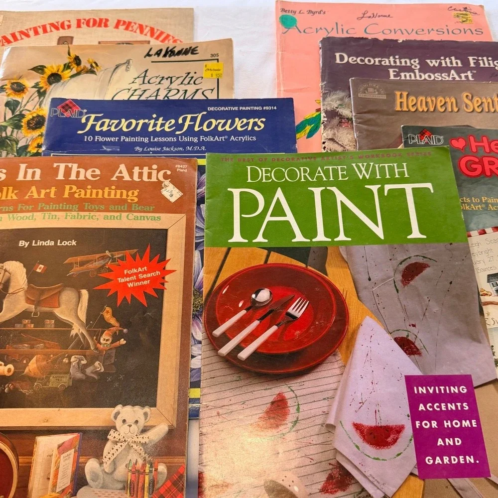 Folk‎ Art Acrylic Painting Instruction Book Lot of 9 Decorate Craft Patterns